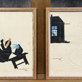 Marimag 20th century: original humorous ink paintings signed circa 1950