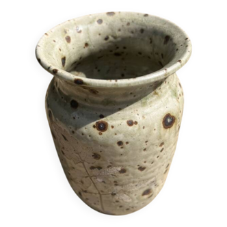 Vase en grès de Puisaye à décor de feuille