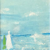 Oil umbrellas on cardboard and framed