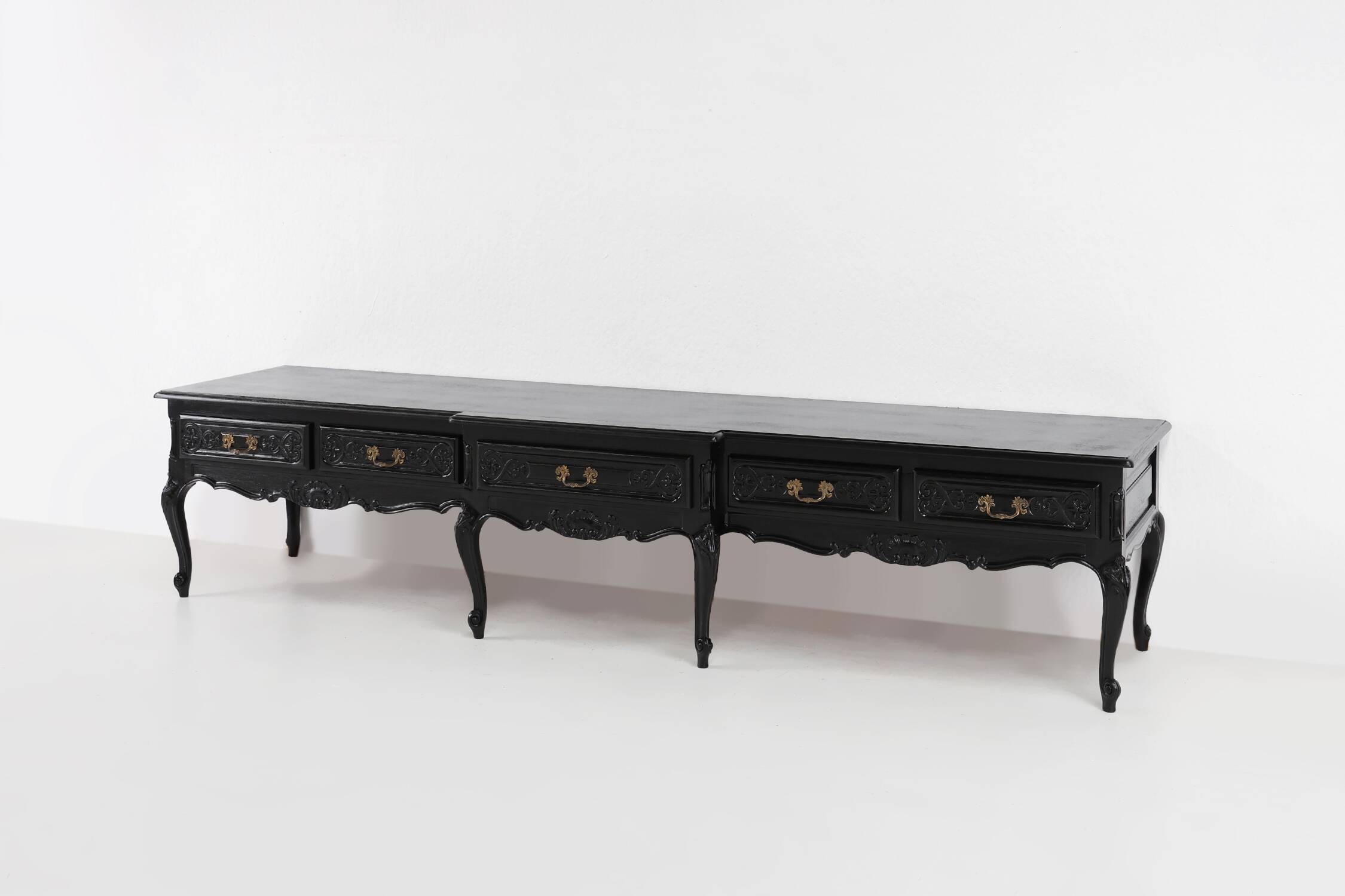 20th Century Louis XV style black low sideboard, France