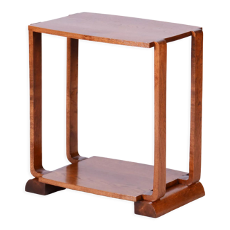 Restored walnut art deco side table made in 1930s, france, revived polish