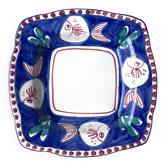 Plat carré vintage en majolique SOLIMENE Vietri, poissons, années 1970-80