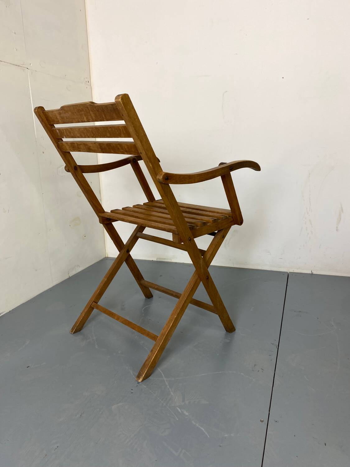 Vintage scandinavian oak campaign folding chair, 1920s