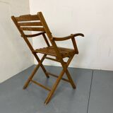 Vintage scandinavian oak campaign folding chair, 1920s