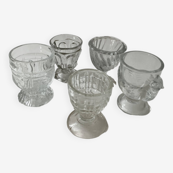 Set of 5 old glass egg cups
