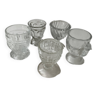 Set of 5 old glass egg cups