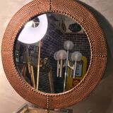 Mirror 1970 frame copper plate hammer and studded on wood 62x62 glass 45x45