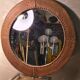Mirror 1970 frame copper plate hammer and studded on wood 62x62 glass 45x45