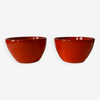 Old red enamelled bowls Vallauris