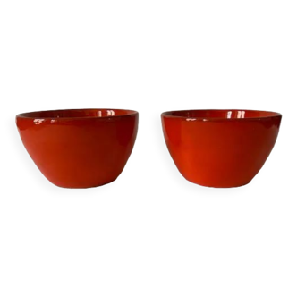 Old red enamelled bowls Vallauris