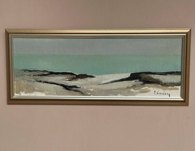 Large Original Swedish Oil on Canvas – 'Coastal Landscape' by Eric Cederberg (1897–1984) – Signed – vintage and framed – 36 × 87 cm (14.2 × 34.3 inches)