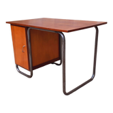 Vintage tubular desk year 50 in solid teak and light wood veneer