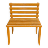 Vintage low wooden slatted armchair – modernist design