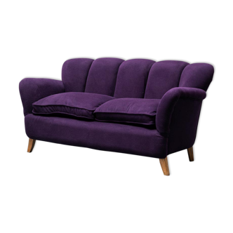 2 seater sofa in velour purple anni' 50 vintage modern
