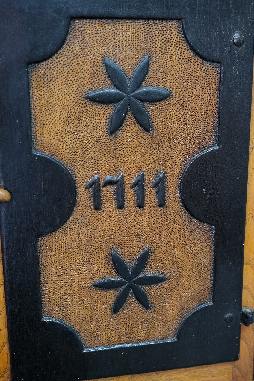 Antique  Swedish 18th Century Oak Hanging Corner Cabinet, 1711