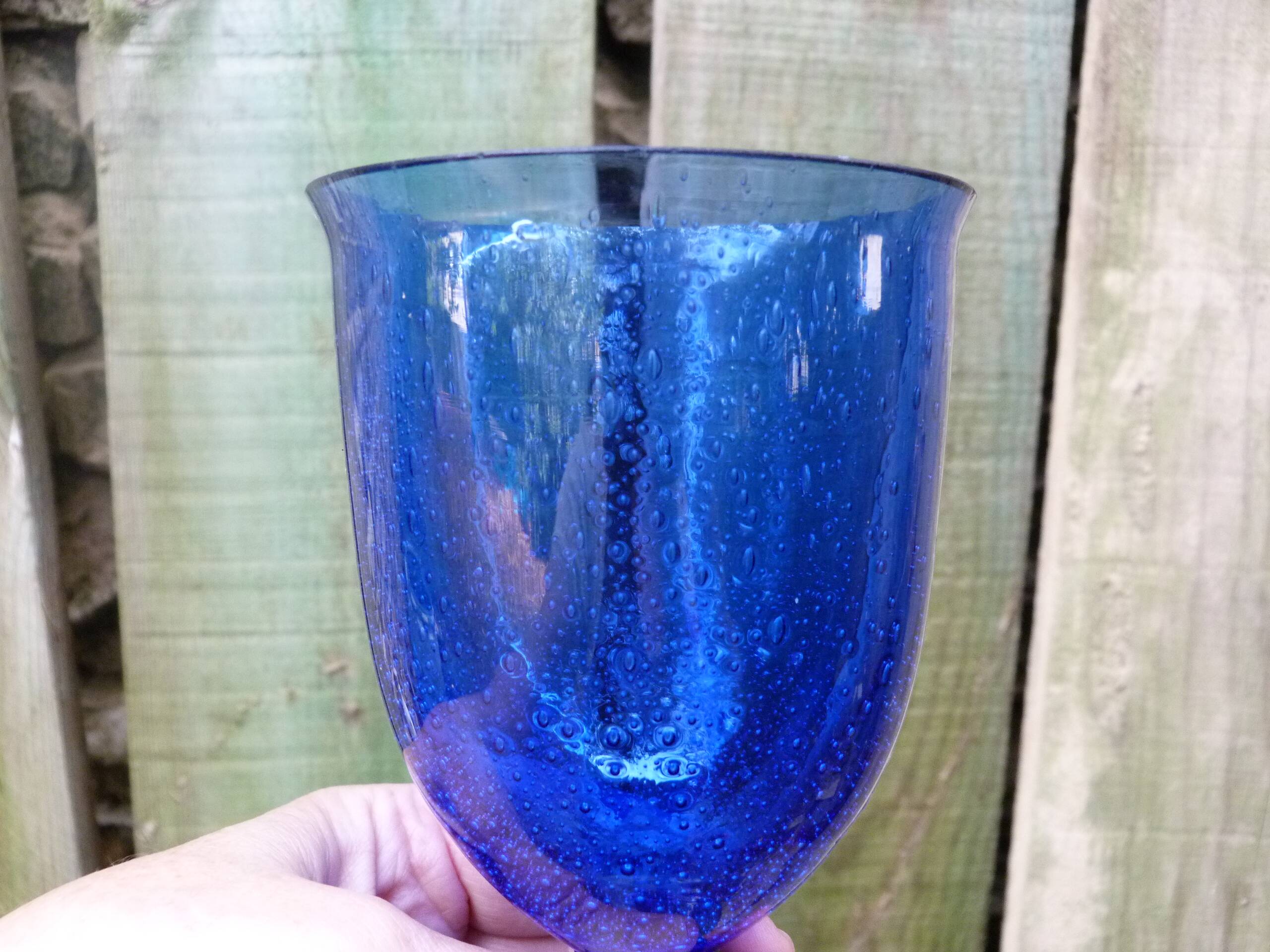 Vintage 1960 giant glass or bubbled glass tealight holder Biot blue