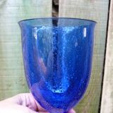 Vintage 1960 giant glass or bubbled glass tealight holder Biot blue