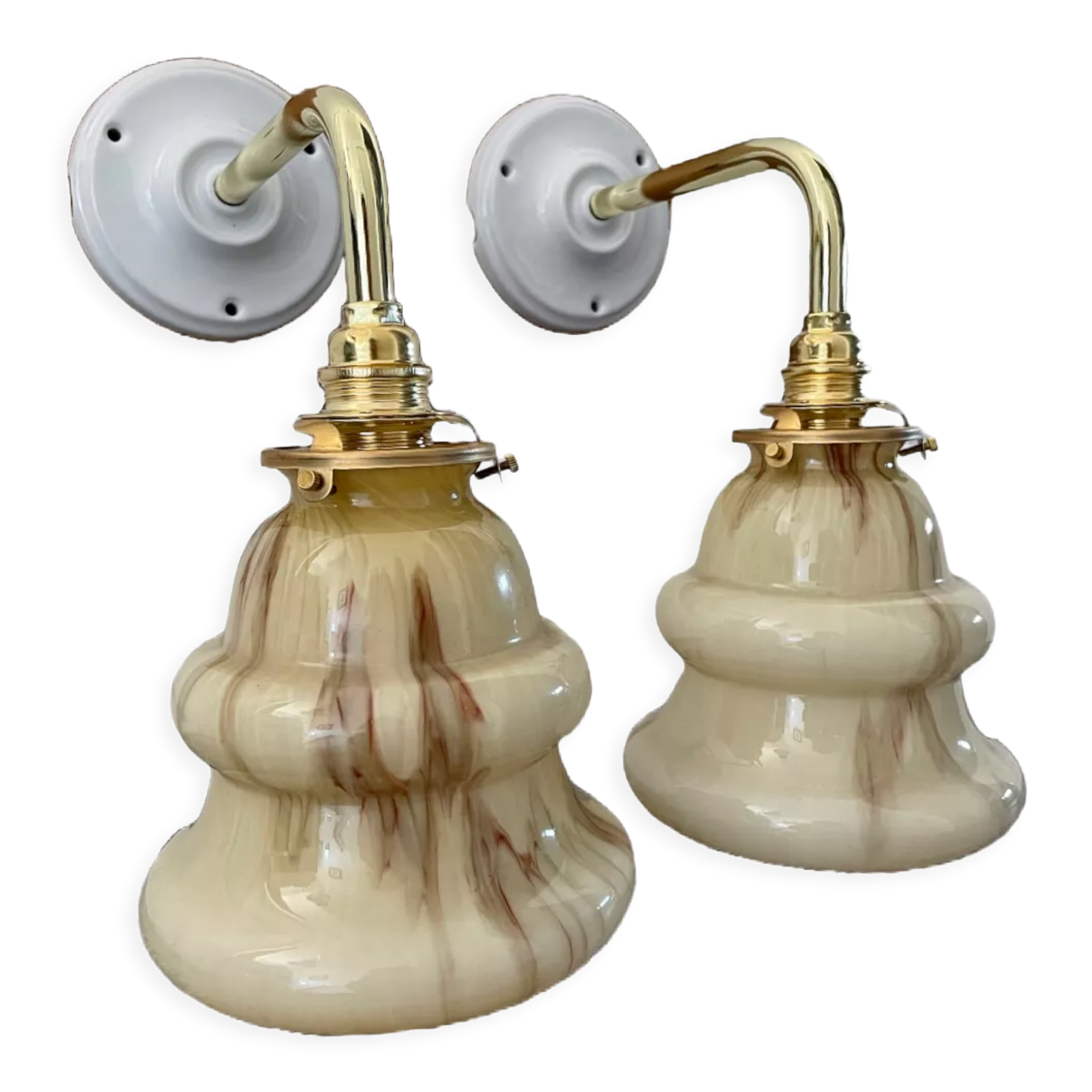 Set of two new electrified art deco wall lamps
