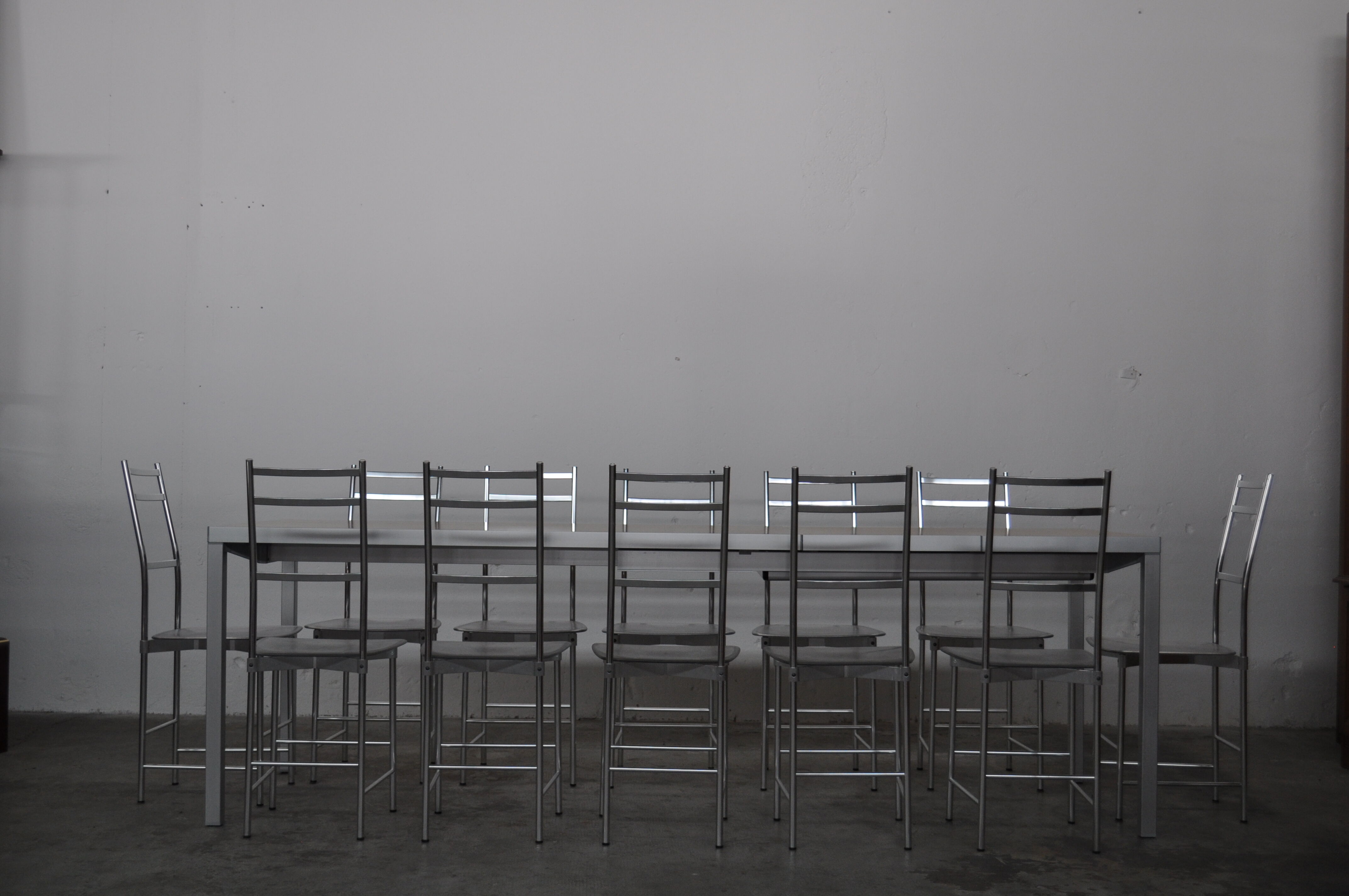 Bagutta Table and Aluminum Chairs by Opera Design for Ycami, 1980s, Set of 13