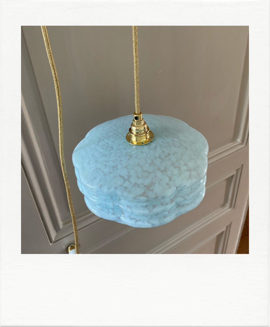 Pair of blue Clichy glass hanging lamps