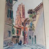 Tableau Aquarelle signée Vue sur la Cathédrale d'Albi