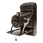 Coronet Folding 6x9 film camera 1946 fixed focus meniscus lens and leather pouch