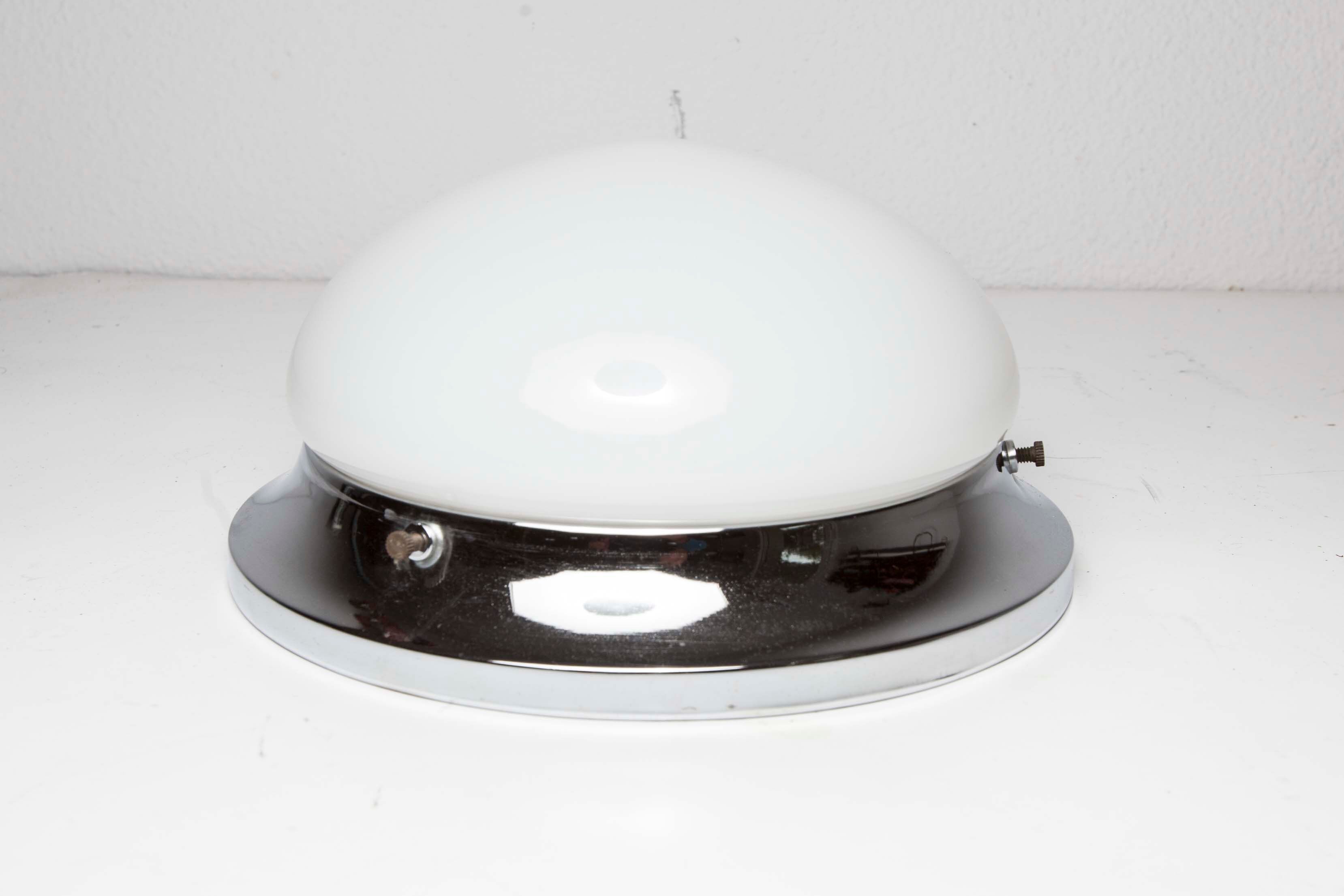 Opaline and chrome ceiling light  60s