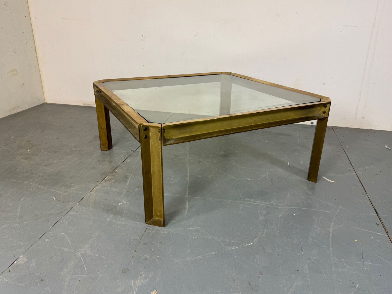 Brutalist Brass T09 coffee table by Peter Ghyczy 1970