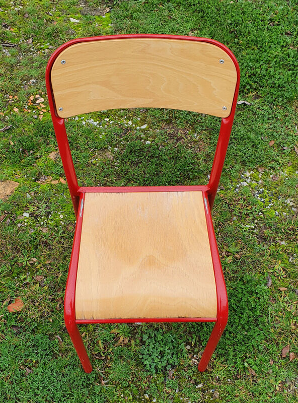 8 burgundy tube chairs with wooden seat