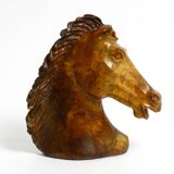 Decorative heavy lifelike 1960's horse head sculpture in brown soapstone