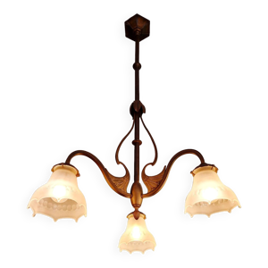 Lustre Art Nouveau en - laiton verre