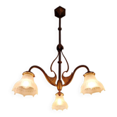Lustre Art Nouveau en laiton et verre dépoli, début XXe siècle 