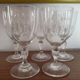 Set of 5 old screen-printed glasses