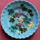 Set of 6 Barbotine Plates Sarreguemines Turquoise - Birds & Fruit