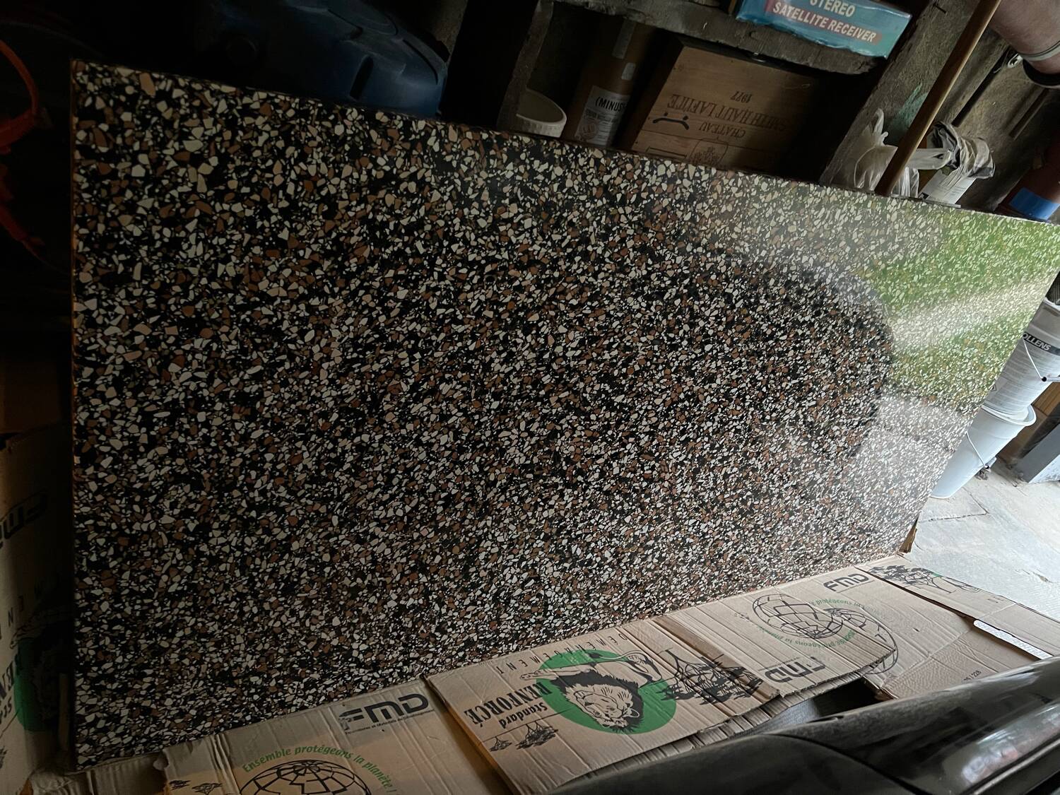 RED EDITION table, Horizon model in terrazzo