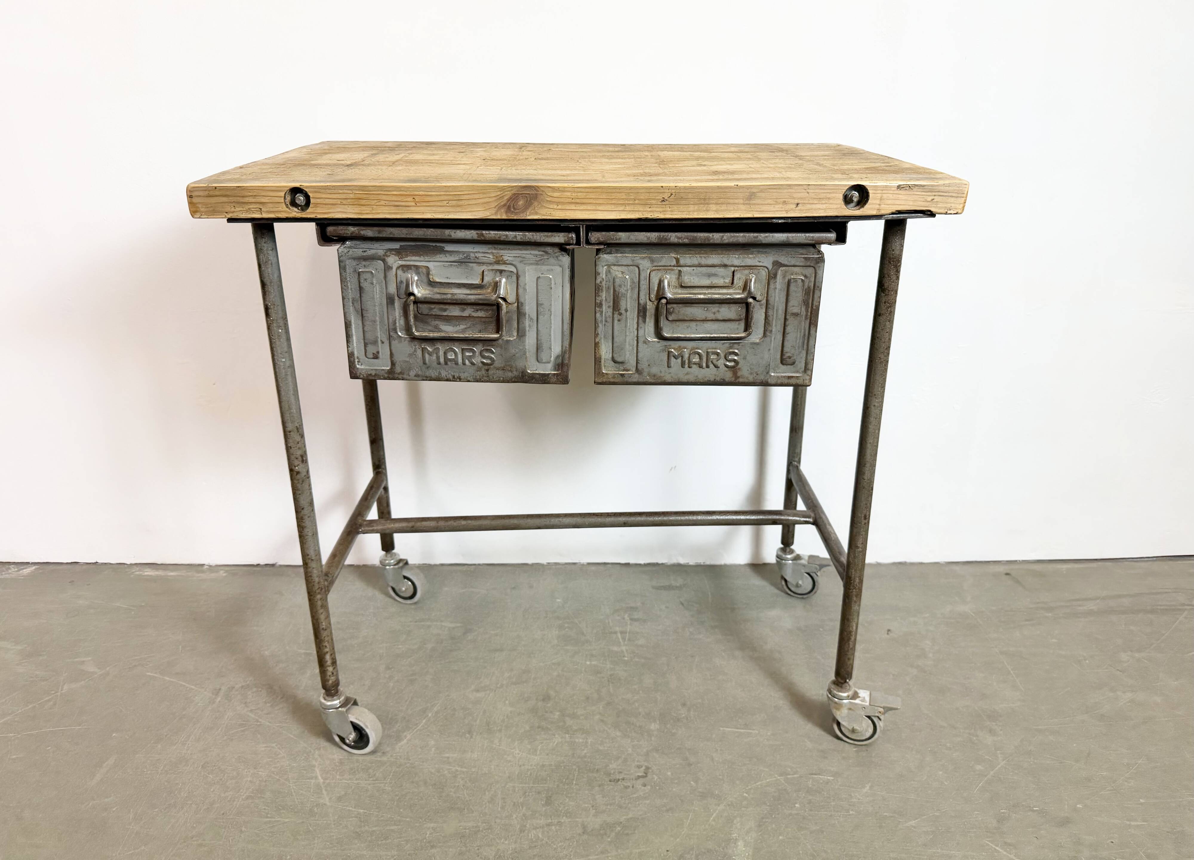 Vintage Industrial Worktable on Wheels, 1960s