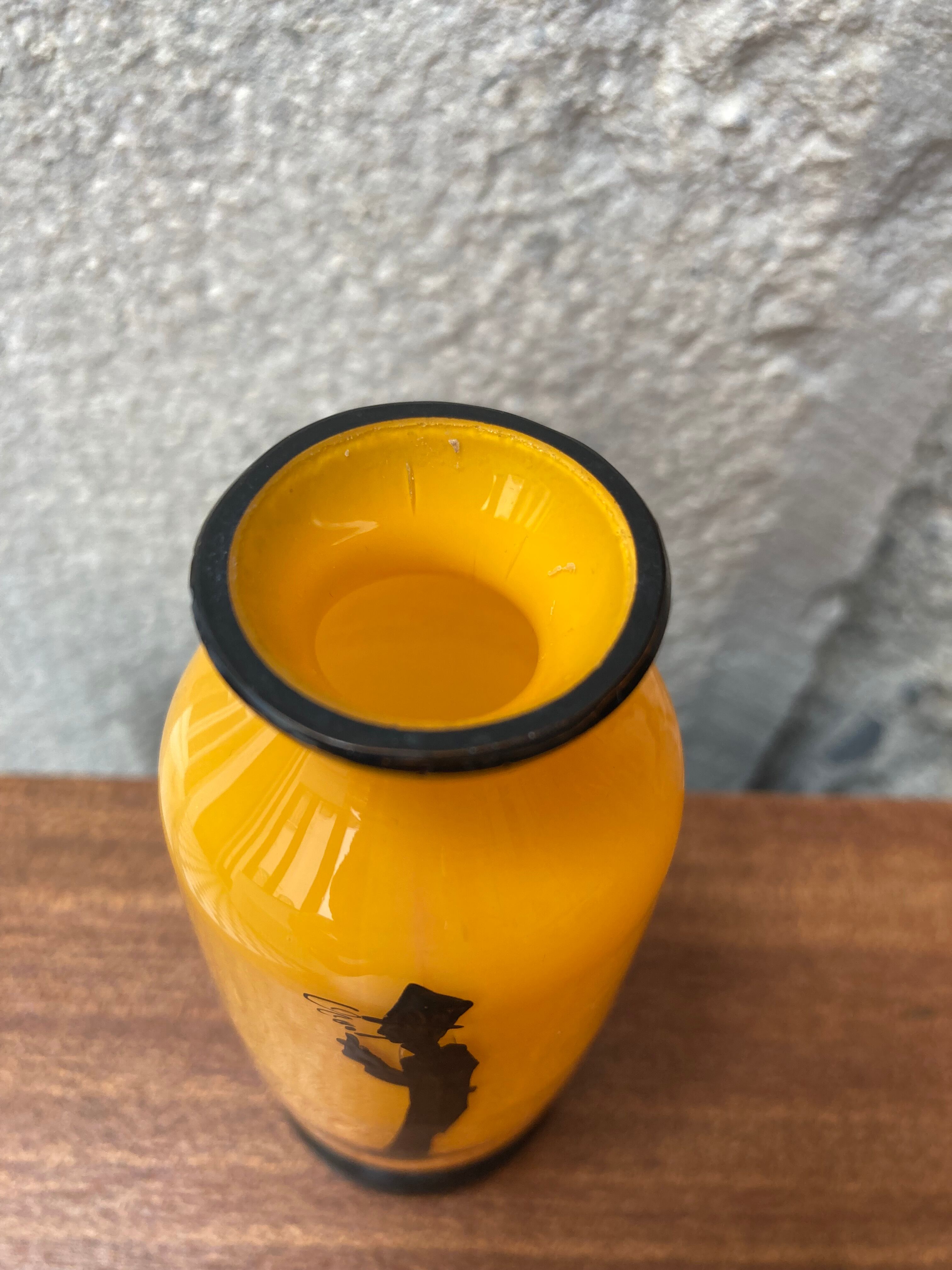 Miniature vase art deco glass orange silhouette smoker