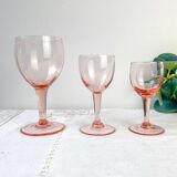 5 vintage faceted pink red wine glasses – 1950s – French elegance