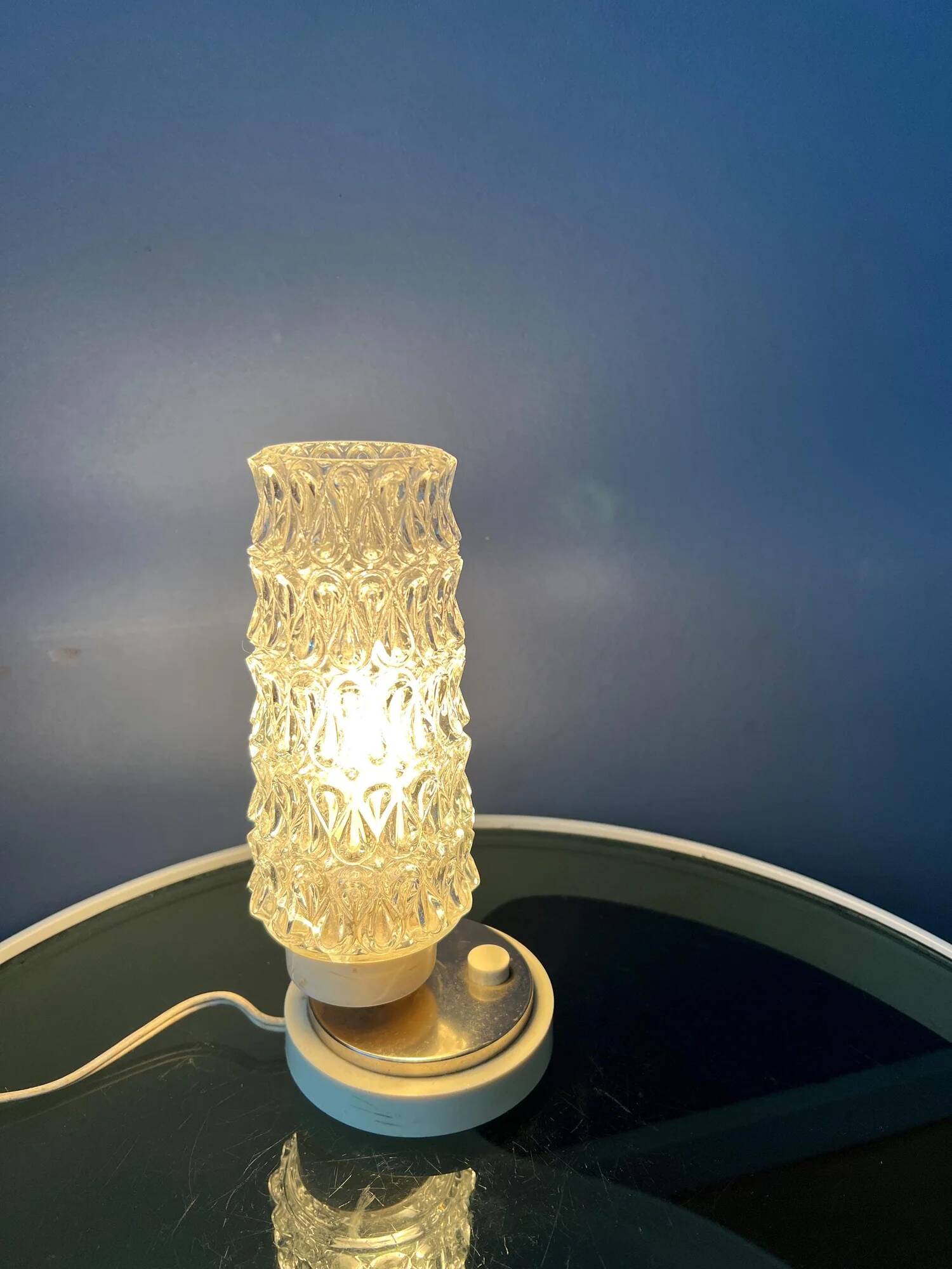 Set (2) of mid-century clear crystal glass bedside table lamps