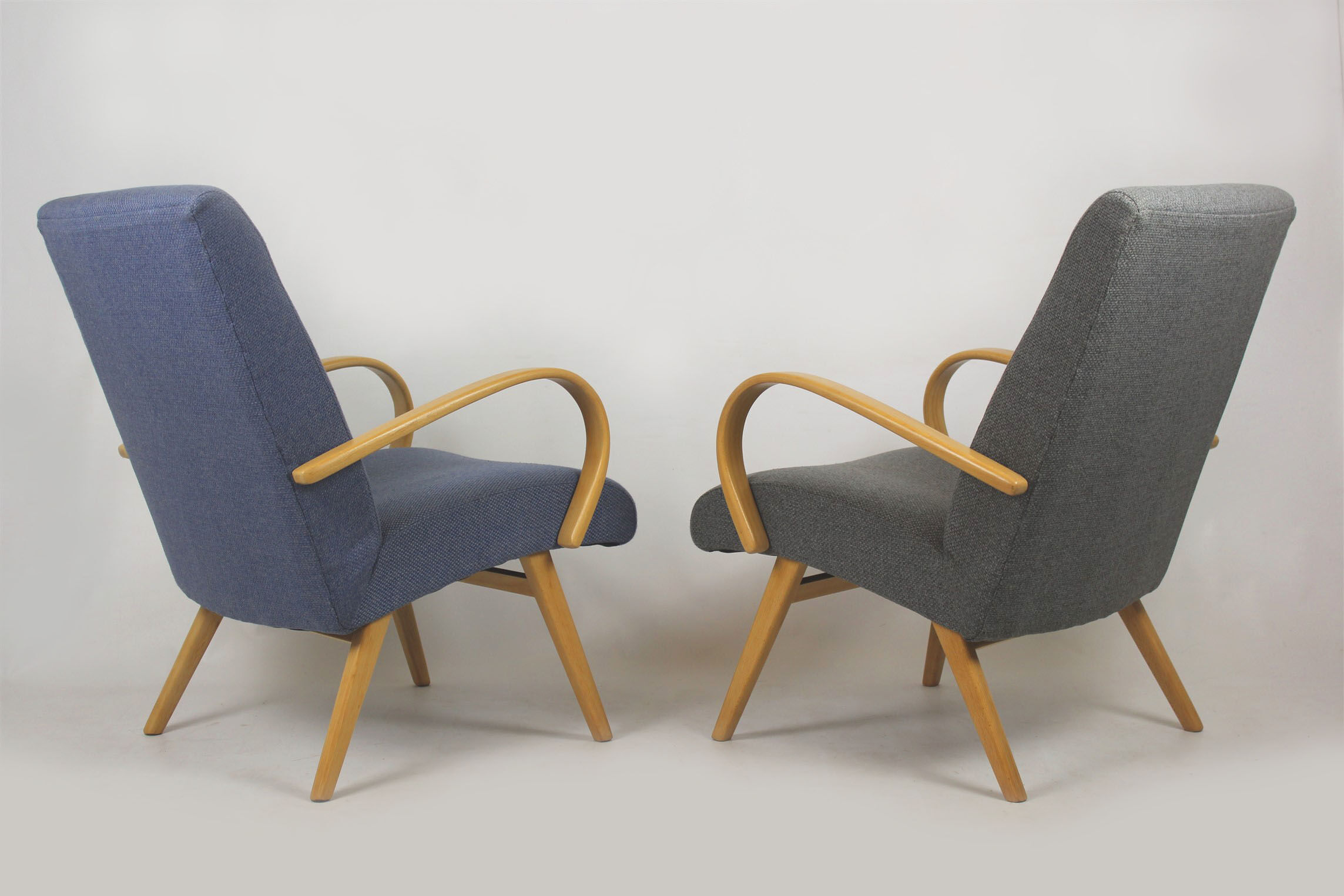 Set of 2  grey and blue lounge armchairs 1960s