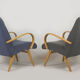 Set of 2  grey and blue lounge armchairs 1960s