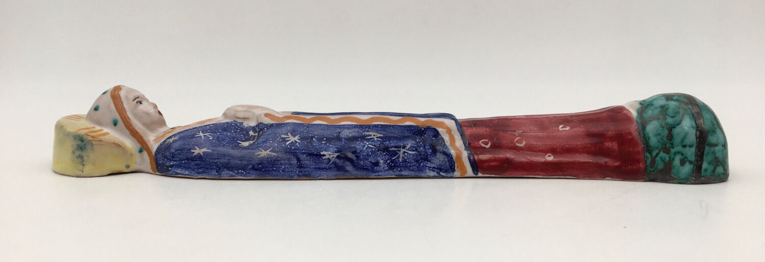 Virgin in polychrome enameled earthenware, 20th century