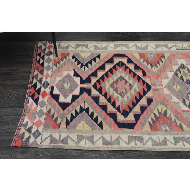 1970s Vintage Turkish Oushak Handmade Wool Cotton Orange Runner Rug 89x319
