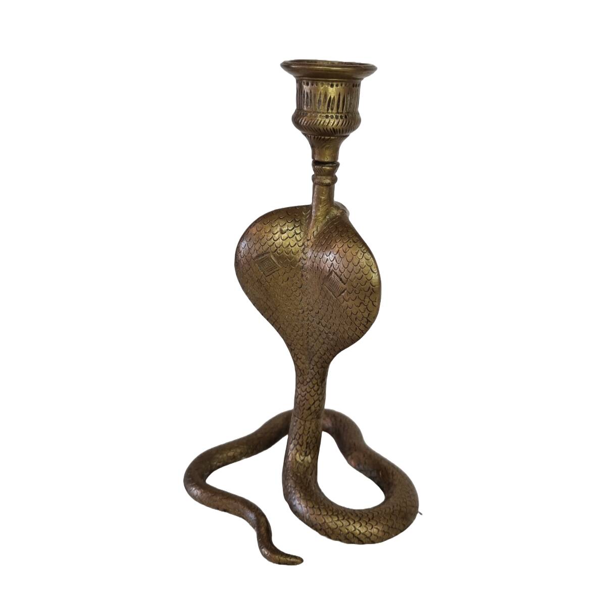 Vintage brass cobra candlestick, 1970s
