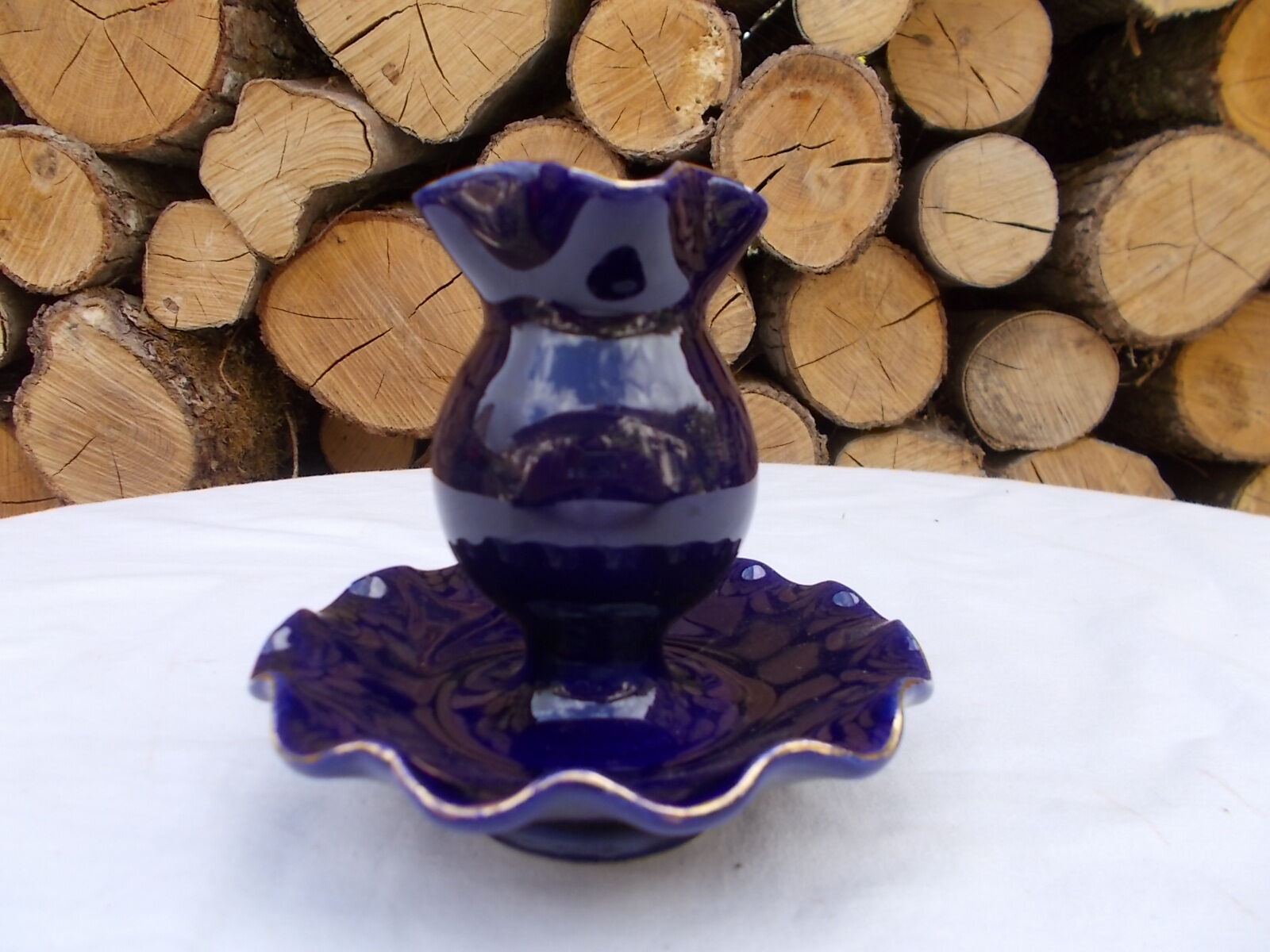 Blue and gold ceramic candlestick