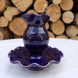 Bougeoir en faience bleu et or