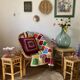 Set of three vintage rattan side tables.