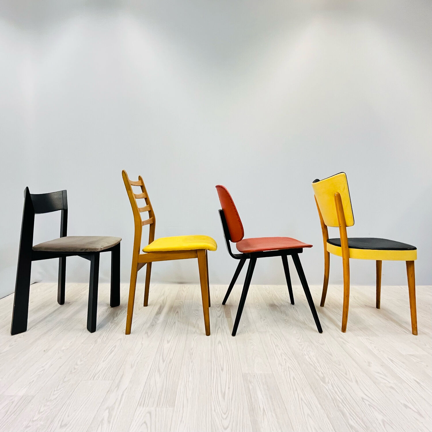Four colourful chairs