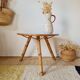 Tripod coffee table – Rattan & Bamboo – Sky blue oval top – 60s