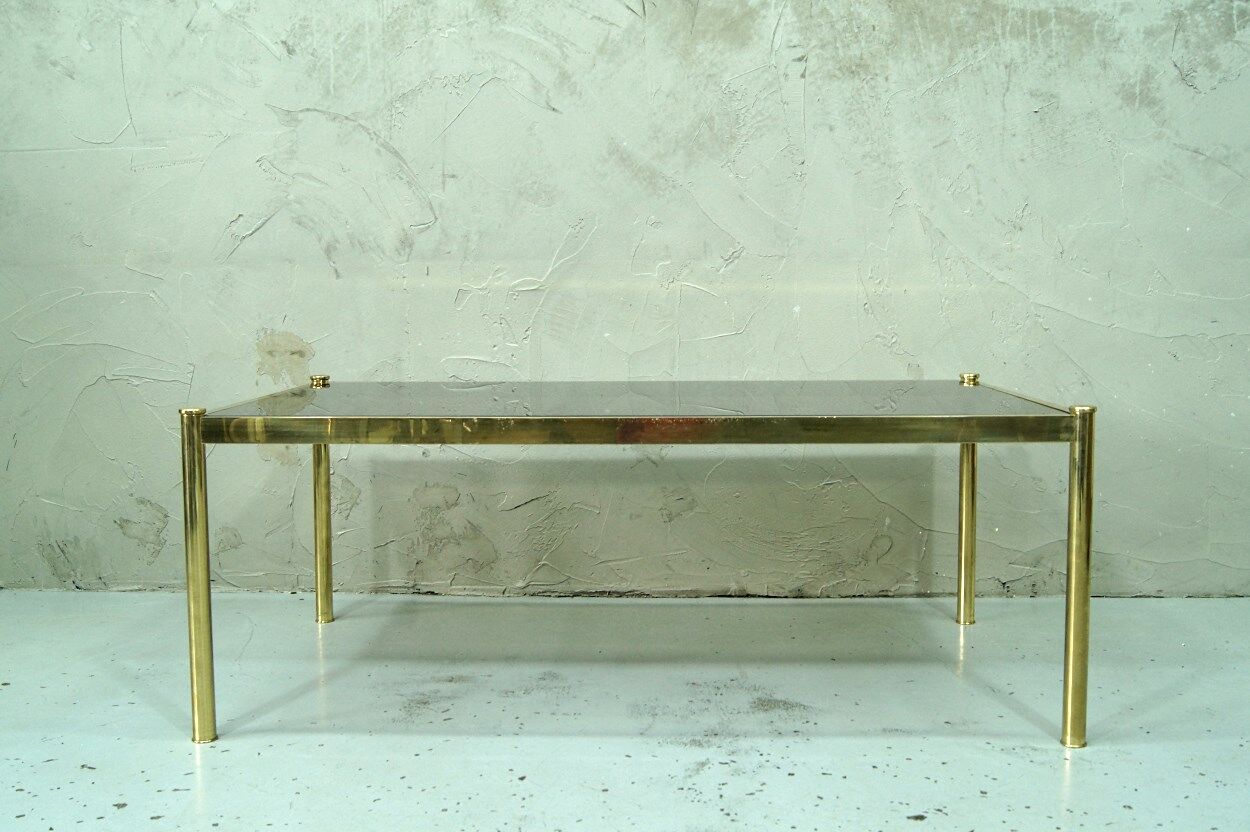 Set of 3 Italian minimalist brass coffee tables, 1970s